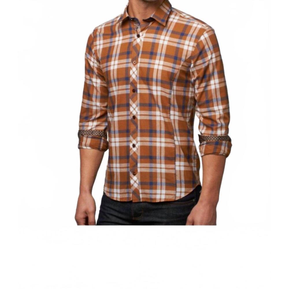 NEW EIGHT X plaid button up shirt in brown